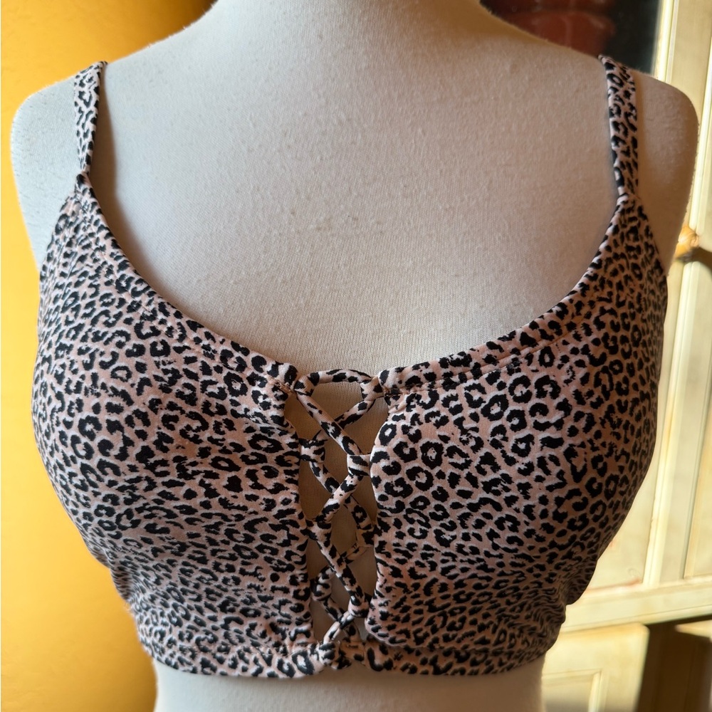 Leopard Print Lace-Up Crop Top